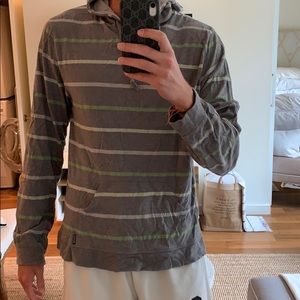 Gray Striped Lightweight Pullover Hoodie